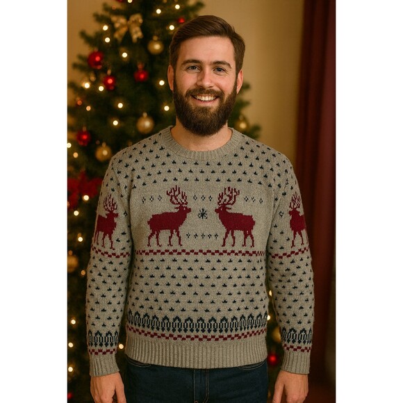 Steep Slopes Other - Vintage Sleep Slopes Gray Red Reindeer Christmas Sweater L 100% Virgin Acrylic